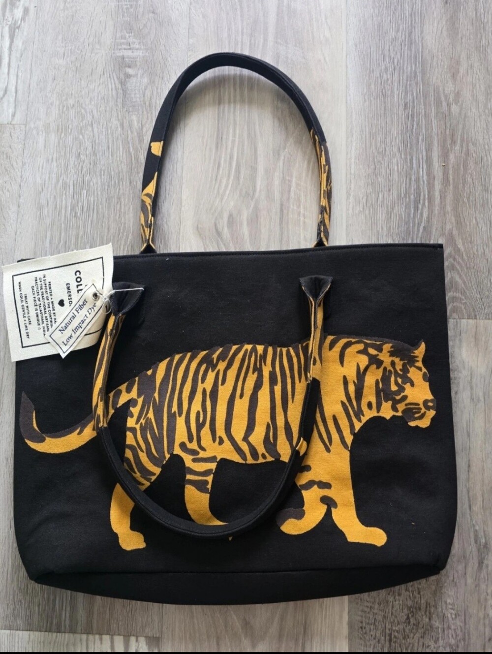 RARE NWT Emerson Fry India Collection Black Tiger Tote Bag